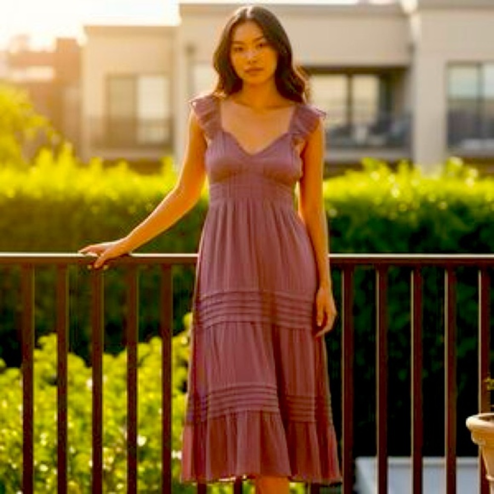 MAX + ASH Tiered Ruffle Maxi Dress in Purple